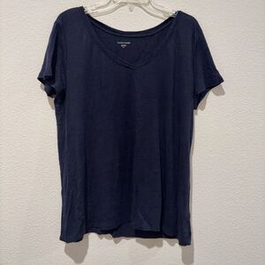 EUC Eileen Fisher Women's 100% Organic Linen V-neck Tee T Shirt Navy Women Lg